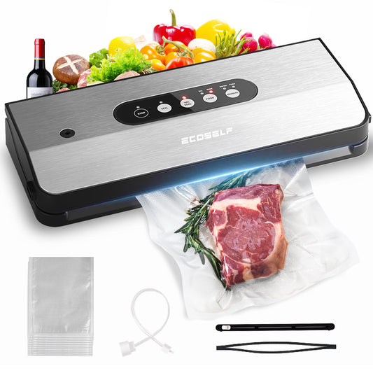 Ecoself Vacuum Sealer Machine, with 8-in-1 Function& Detachable Tray& Cutter& 10 Bags, Food Vacuum Sealer Saver Machine for Food Storage & Sous Vide,Automatic Sealing Machine,EXT-VAC,Stainless Steel