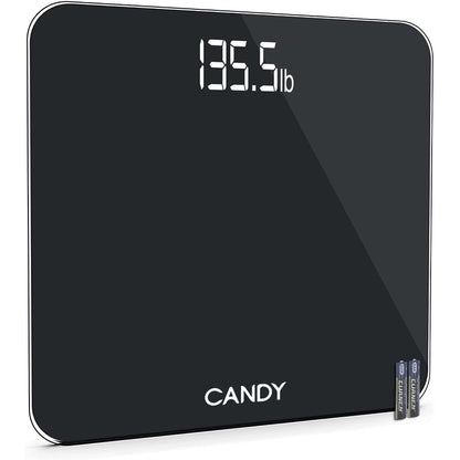 CANDY Digital Scale Step-On Bathroom Scale -High Precision Body Weight Scale - 400 lbs, Battery Powered with LED Display - Batteries Included -Great for Home Gym (Black)