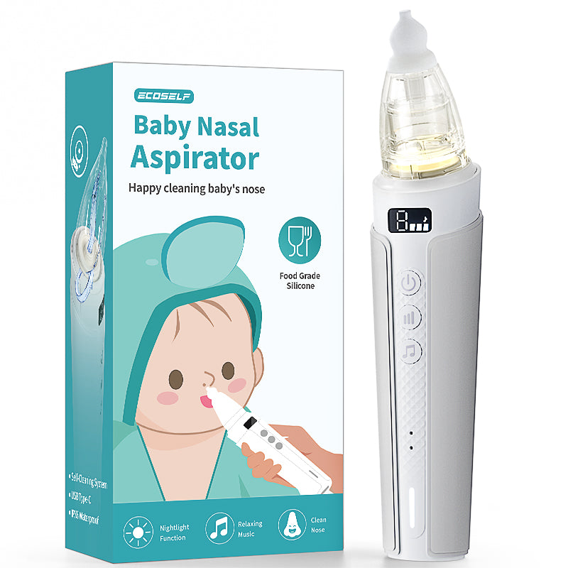 Ecoself Nasal Aspirator for Baby, ECOSELF Self-Cleaning Electric Babies Nose Sucker, Automatic 5L Flow Nose Aspirator with IPX6 Waterproof, 3 Suction Levels, Pause Music & 8 Lights Booger Sucker for Toddlers