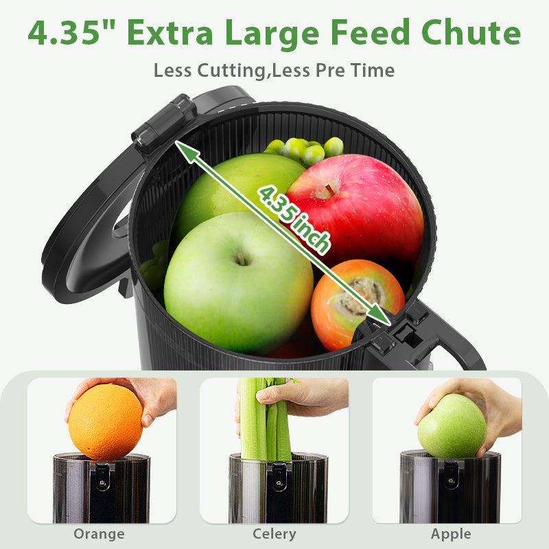 Ecoself Juicer Machines, Cold Press Juicer, Whole Juicer with 4.35" Wide Mouth, Whole Fruit juicer, Juice Extractor for Vegetable and Fruit, High Juice Yield, Easy to Clean with Brush