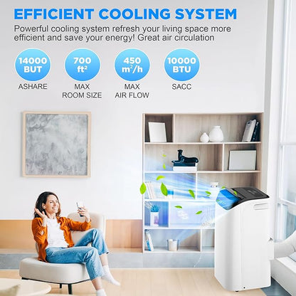 KoolSiln 14000 BTU Portable Air Conditioners with Remote Control, 3-in-1 Free Standing Cooling AC Unit with Fan & Dehumidifier, Cools Room up to 700 sq.ft, Smart/Sleep Mode,3 Speed,Auto Swing,24H Timer