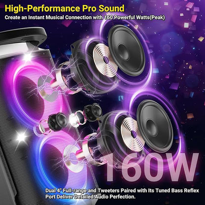 XenonLab Portable Bluetooth Party Speaker: 160W Peak Powerful Loud Sound Deep Bass Wireless Boombox Large Subwoofer 15 Hours Battery Life Fast Charging with Led Light Show for Outdoor Camping Backyard