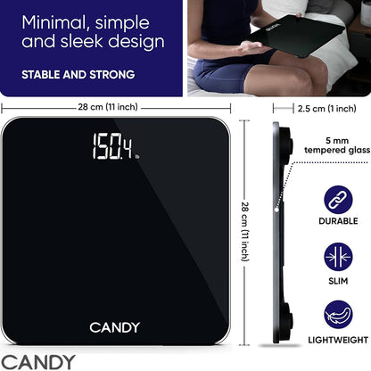 CANDY Digital Scale Step-On Bathroom Scale -High Precision Body Weight Scale - 400 lbs, Battery Powered with LED Display - Batteries Included -Great for Home Gym (Black)