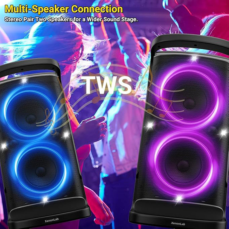 XenonLab Portable Bluetooth Party Speaker: 160W Peak Powerful Loud Sound Deep Bass Wireless Boombox Large Subwoofer 15 Hours Battery Life Fast Charging with Led Light Show for Outdoor Camping Backyard