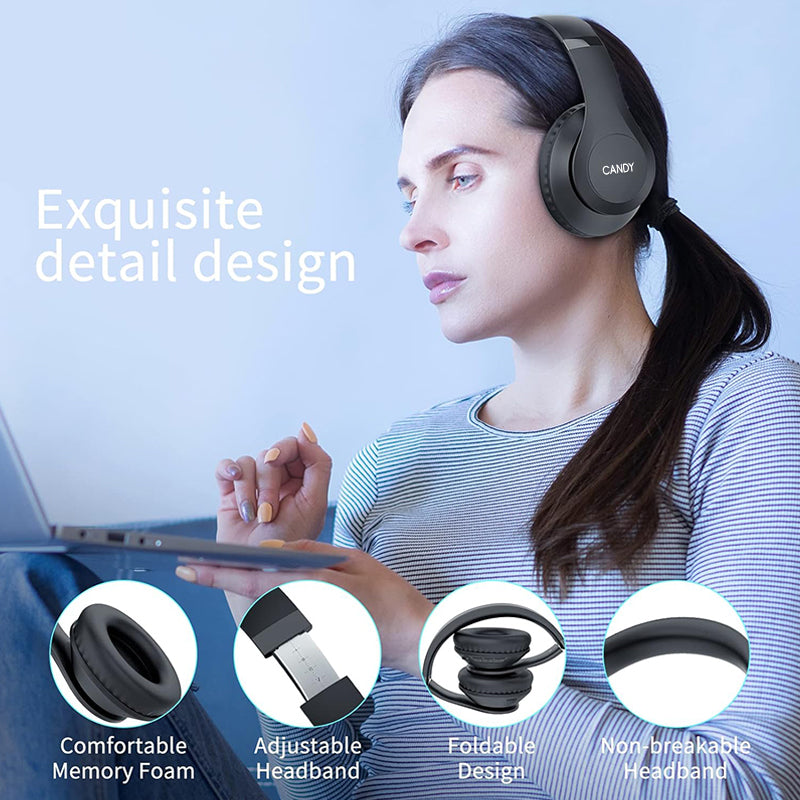 CANDY Wireless Bluetooth Headphones, 65H Playtime, 6 EQ Sound Modes, HiFi Stereo Over Ear Headphones with Microphone, Foldable Lightweight Bluetooth 5.3 Headphones for Travel/Office/Cellphone/PC