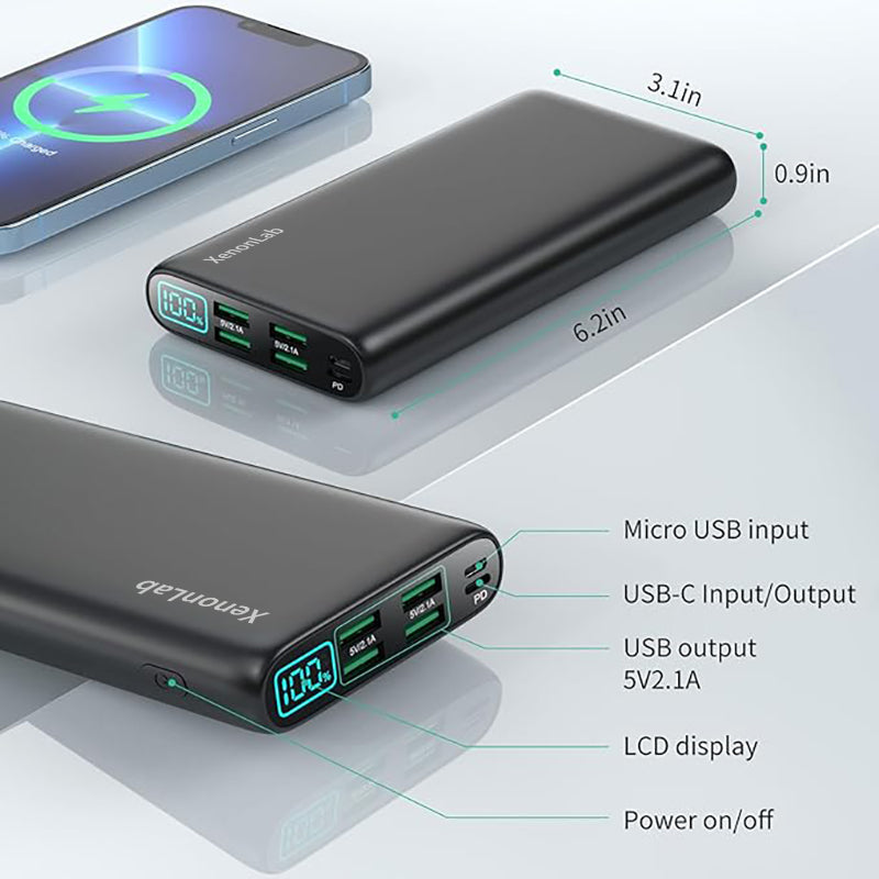 XenonLab Portable Charger 38800mAh,LCD Display Power Bank,5 USB Outputs Battery Pack Backup, USB-C in&out Dual Input Phone Charging Compatible with iPhone 16/15/14/13 Pro/12,Android Samsung Galaxy Pixel Nexus