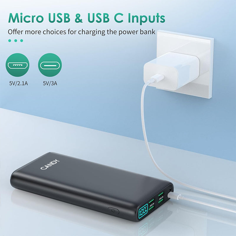 CANDY Portable Charger 38800mAh,LCD Display Power Bank,5 USB Outputs Battery Pack Backup, USB-C in&out Dual Input Phone Charging Compatible with iPhone 15/14/13 Pro Max/12,Android Samsung Galaxy Pixel Nexus