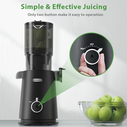 Ecoself Juicer Machines, Cold Press Juicer, Whole Juicer with 4.35" Wide Mouth, Whole Fruit juicer, Juice Extractor for Vegetable and Fruit, High Juice Yield, Easy to Clean with Brush