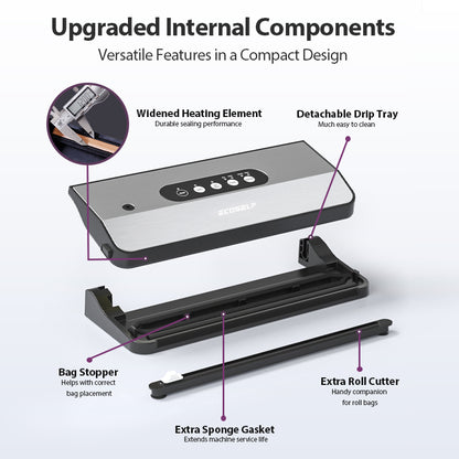 Ecoself Vacuum Sealer Machine, with 8-in-1 Function& Detachable Tray& Cutter& 10 Bags, Food Vacuum Sealer Saver Machine for Food Storage & Sous Vide,Automatic Sealing Machine,EXT-VAC,Stainless Steel